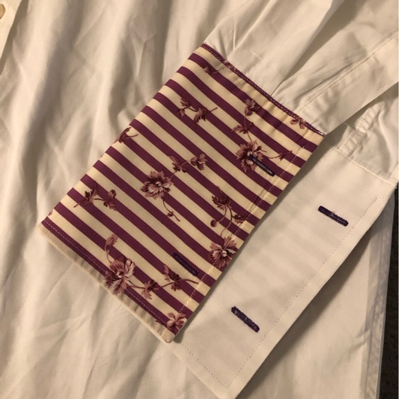 Paul Smith White Shirt with Purple Striped Cuffs - Picture 3 of 11